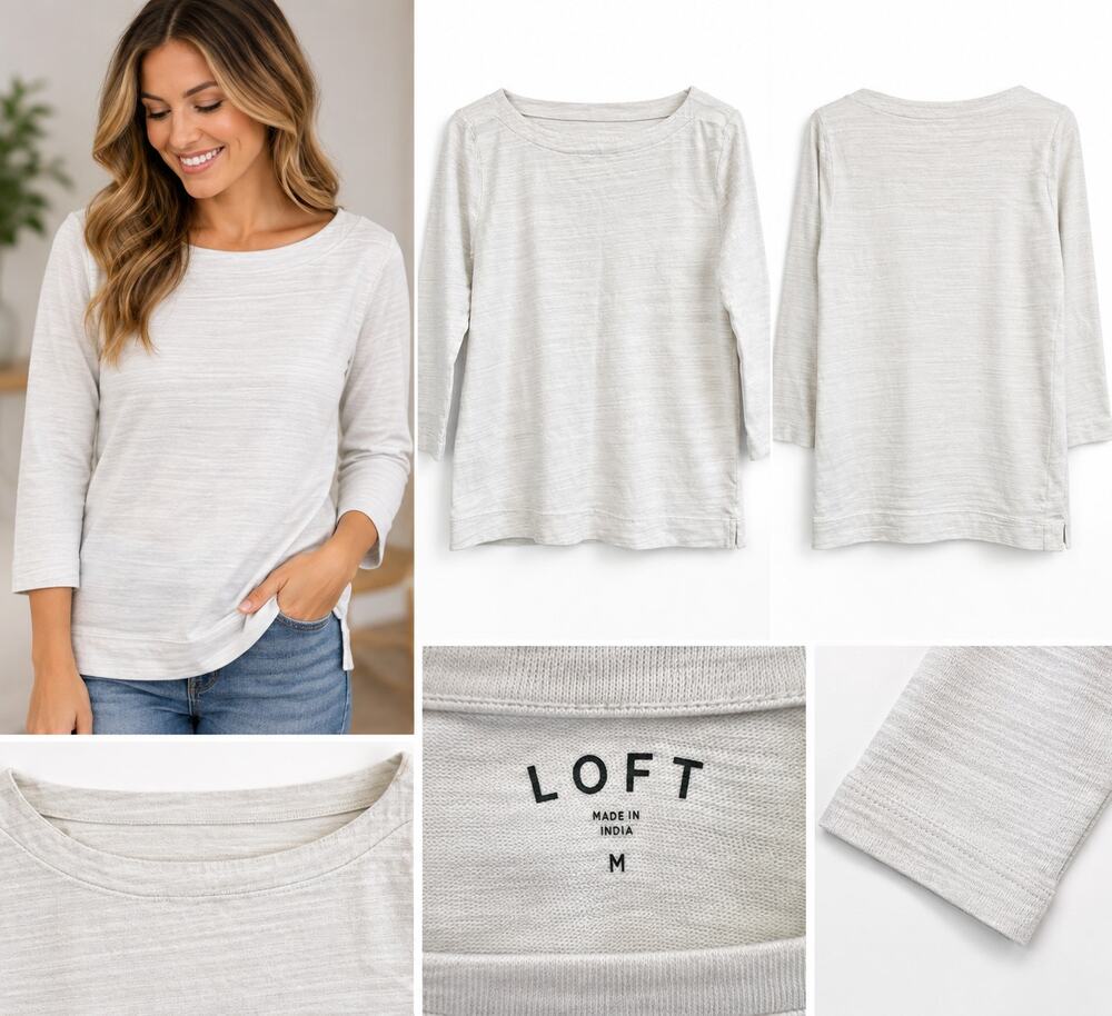 LOFT Women’s White 3/4 Sleeve Textured Knit Top – Size Medium